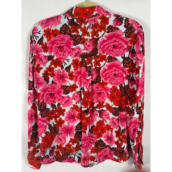 ZARA Women’s Floral Blouse Shirt Size Large Red Pink Long Sleeve Elegant Top - Picture 2 of 4